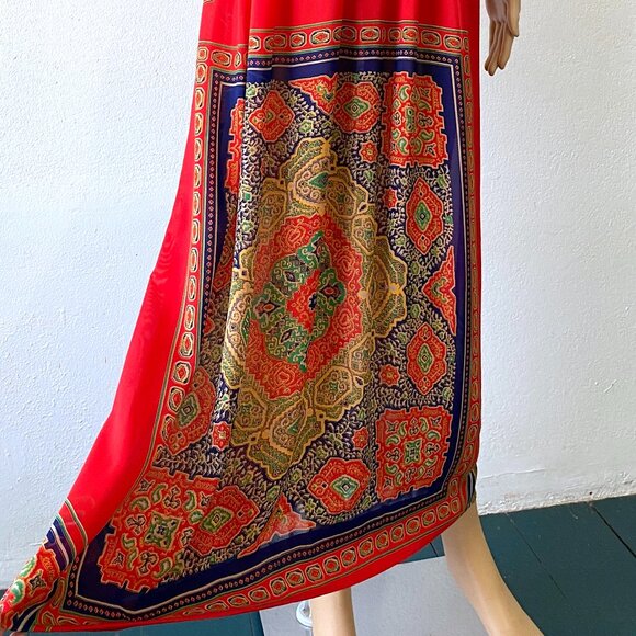 Long Red Bohemian Dress Summer Hippie Multicolored Maxi Dress Tie Back Dress - Picture 7 of 10